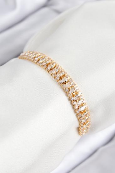 Pirinç Zirkon Taşlı Tennıs Model Gold Renk Asansörlü Kadın Bileklik