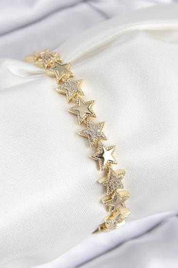 VIP Pirinç Zirkon Taşlı Yıldız Model Gold Renk Kadın Bileklik
