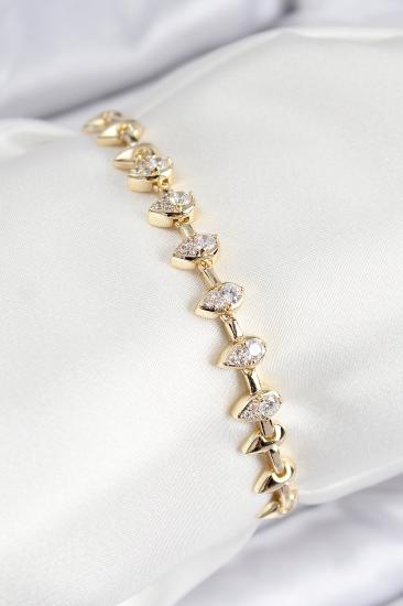 VIP Pirinç Zirkon Taşlı Damla Çit Model Gold Renk Kadın Bileklik