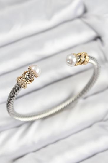 316L Çelik Zirkon Taşlı İnci Model Gold Ve Gümüş Renk Kadın Bileklik