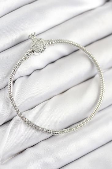 Pirinç Charm Zirkon Taşlı Taç Model Gümüş Renk Kadın Bileklik