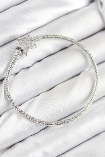 Pirinç Charm Zirkon Taşlı Yıldız Model Gümüş Renk Kadın Bileklik