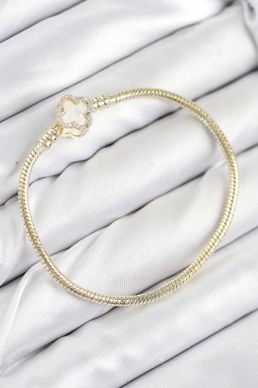 Pirinç Charm Zirkon Taşlı Yonca Model Gold Renk Kadın Bileklik