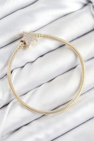Pirinç Charm Zirkon Taşlı Yıldız Model Gold Renk Kadın Bileklik