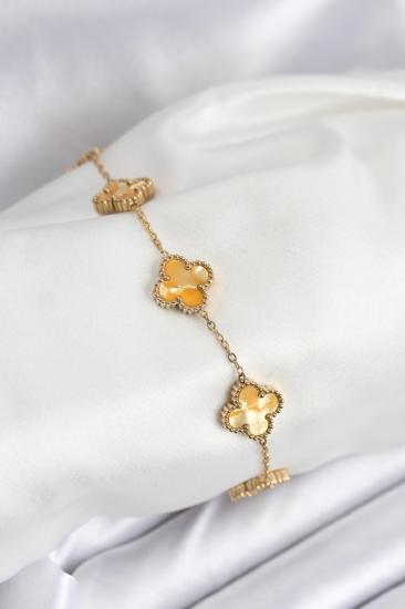 316L Çelik Gold Zincir Sarı Yonca Bileklik