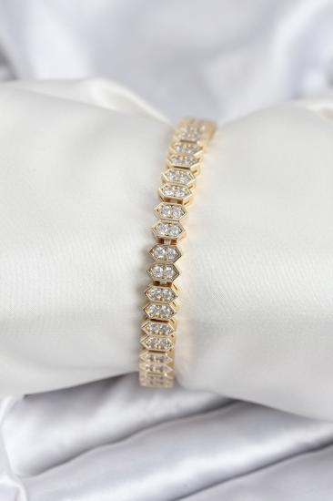 Pirinç VIP Seri Gold Renk Zirkon Taşlı Kadın Bileklik