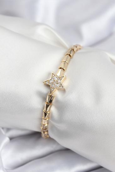 Pirinç VIP Seri Gold Renk Zirkon Taşlı Yıldız Model Kadın Bileklik