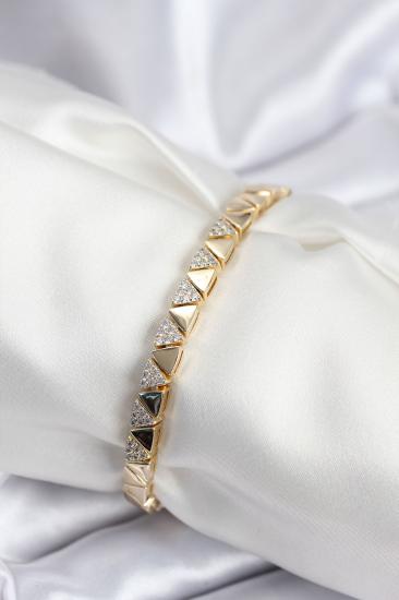 Pirinç VIP Seri Gold Renk Sıralı Üçgen Model Kadın Bileklik