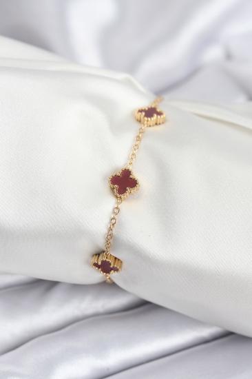 316L Çelik Gold Renk Bordo Baby Boy Yonca Kadın Bileklik
