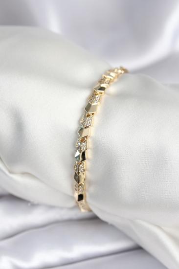 Pirinç Gold Renk Zirkon Taşlı Balık Sırtı Model Kadın Bileklik