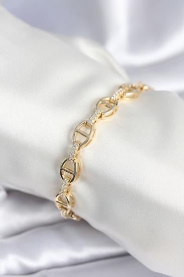 Pirinç Gold Renk Parçalı Zincir Model Kadın Bileklik
