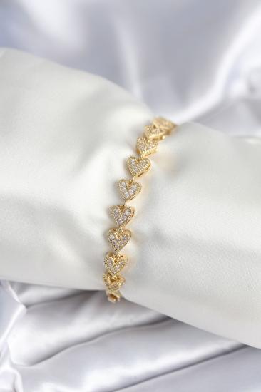Pirinç Gold Renk Kalp Model Kadın Bileklik