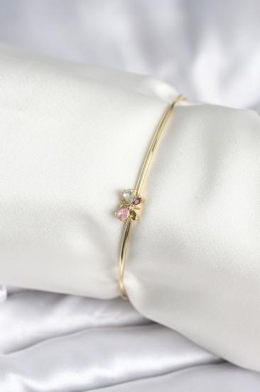 Renkli Kelebek Figür Gold Renk Pirinç Kadın Bileklik