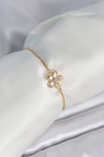 Çiçek Model Asansörlü Gold Renk Kadın Bileklik