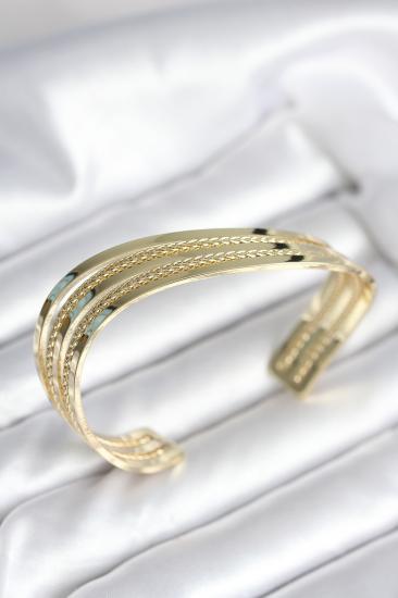 Eğik Şerit Model Gold Renk Pirinç Kadın Bileklik