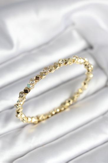 Zirkon Taşlı Küp Şerit Model Pirinç Gold Renk Kadın Bileklik