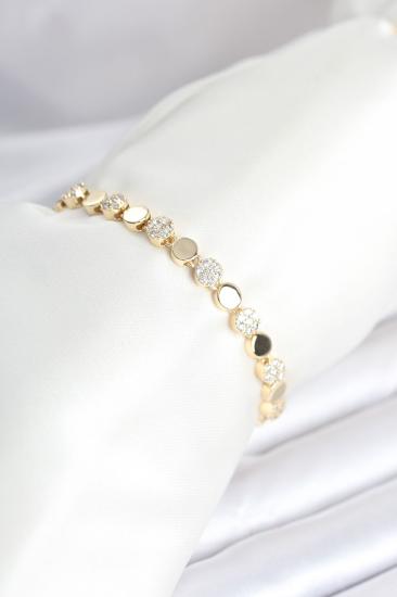 Pirinç Gold Renk Nokta Model Zirkon Taşlı Kadın Bileklik