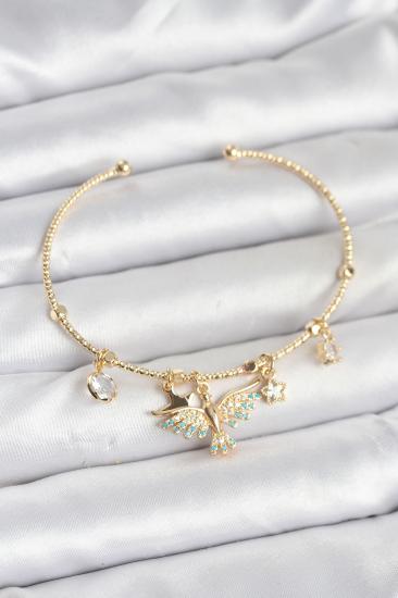 Anka Kuşu Charmlı Gold Renk Pirinç Kadın Bileklik