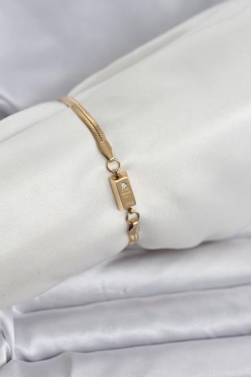 316L Çelik Gold Renk Külçe Altın Model Kadın Bileklik