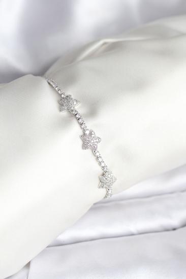 Yıldız Model Zirkon Taşlı Gümüş Renk Pirinç Su Yolu Kadın Bileklik