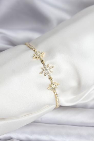 Kutup Yıldızı Model Zirkon Taşlı Gold Renk Su Yolu Kadın Bileklik