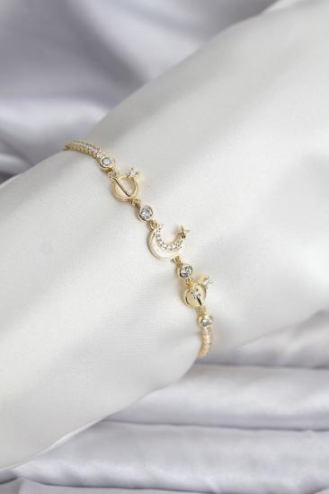 Charmlı Model Zirkon Taşlı Gold Renk Su Yolu Kadın Bileklik