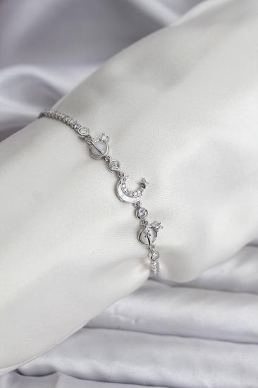 Charmlı Model Zirkon Taşlı Gümüş Renk Su Yolu Kadın Bileklik