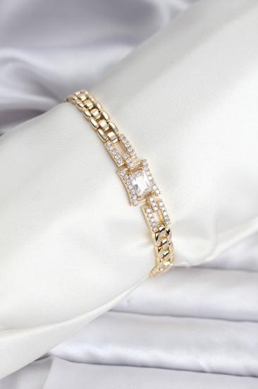 14K Gold Renk Kaplama Zirkon Kare Taşlı CM Kadın Bileklik