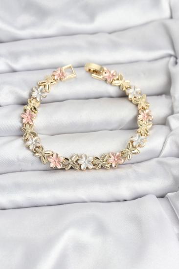 Lotus Model Pirinç Gold ve Pembe Renk Kadın Bileklik
