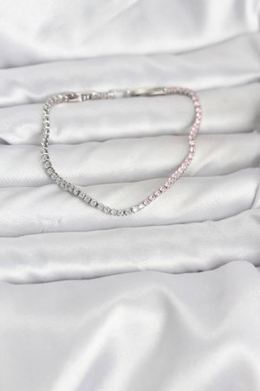Pembe ve Beyaz Zirkon Taşlı Gümüş Renk Su Yolu Kadın Bileklik