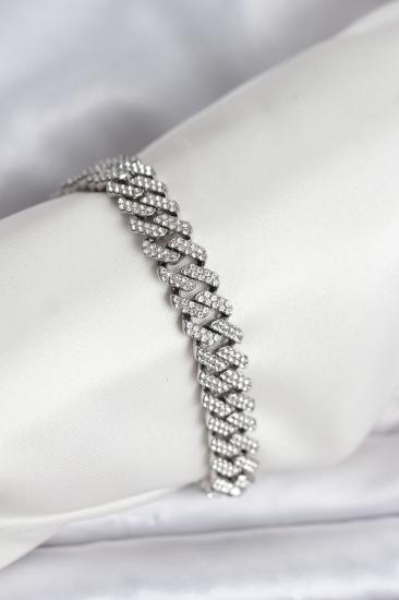 Gümüş Renk Pirinç Cuba Chain Gurmet Bileklik