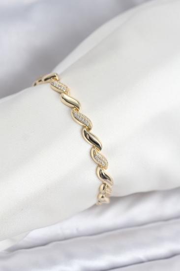 Gold Renk Sıralı Damla Model Zirkon Taşlı Pirinç Kadın Bileklik