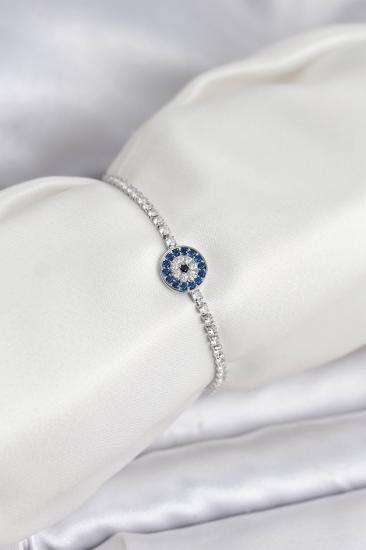 Gümüş Renk Nazar Model Zirkon Taşlı Asansörlü Su Yolu Bileklik