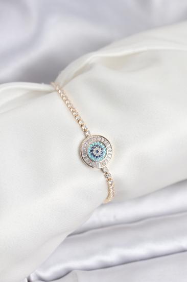 Gold Renk Nazar Model Zirkon Taşlı Asansörlü Su Yolu Bileklik