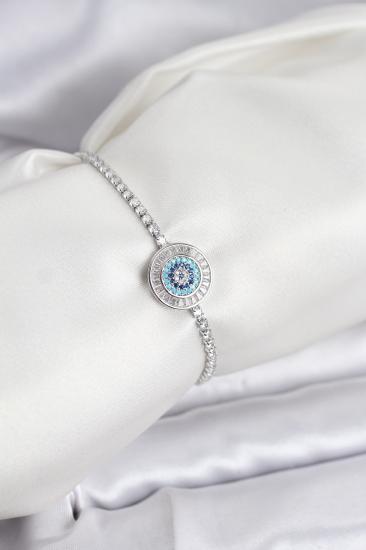 Nazar Model Zirkon Taşlı Gümüş Renk Asansörlü Su Yolu Bileklik
