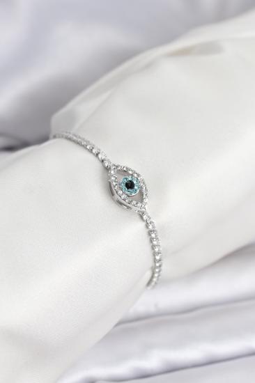 Göz Model Zirkon Taşlı Gümüş Renk Asansörlü Su Yolu Bileklik