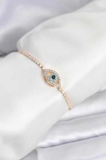 Göz Model Zirkon Taşlı Gold Renk Asansörlü Su Yolu Bileklik