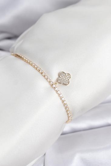 Yonca Model Zirkon Taşlı Gold Renk Asansörlü Su Yolu Bileklik