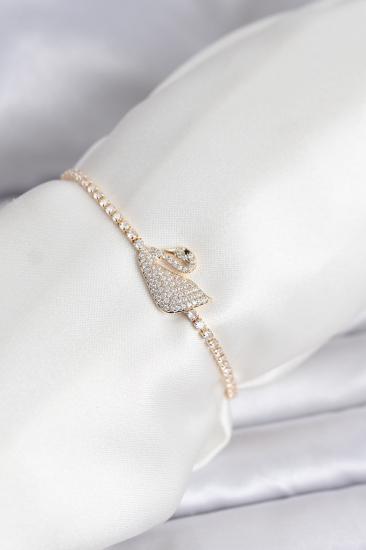 Kuğu Model Zirkon Taşlı Gold Renk Asansörlü Su Yolu Bileklik