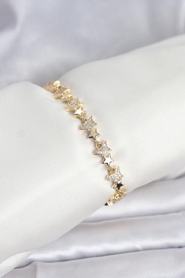 Pirinç Gold Renk VIP Seri Yıldız Model Zirkon Taşlı Kadın Bileklik