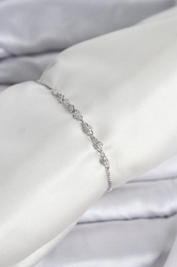 Gümüş Renk Zincir Model Zirkon Taşlı Pirinç Asansörlü Kadın Bileklik