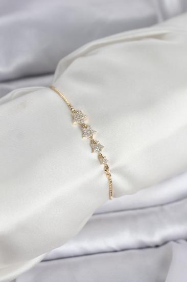 Gold Renk Zirkon Taşlı Yıldız Model Asansörlü Kadın Bileklik