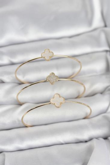 Gold Renk Yonca Model Zirkon Taşlı 3’lü Kadın Bileklik Kombini