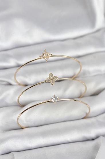 Zirkon Taşlı Gold Renk Yonca Model 3’lü Kadın Bileklik Kombini