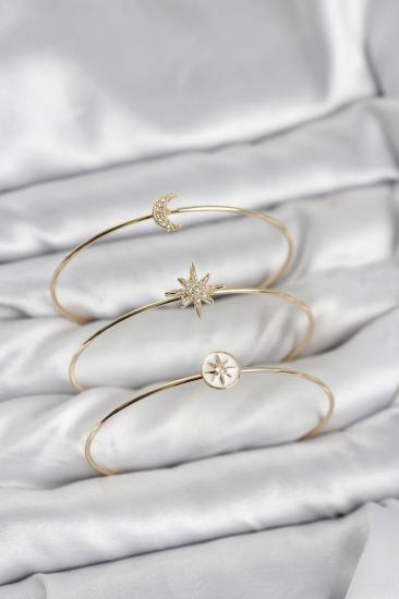 Gold Renk Zirkon Taşlı Kutup Yıldızı Model 3’lü Kadın Bileklik Kombini