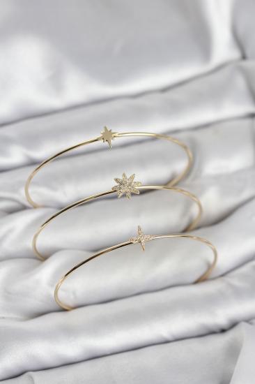 Zirkon Taşlı Kutup Yıldızı Model Gold Renk 3’lü Kadın Bileklik Kombini