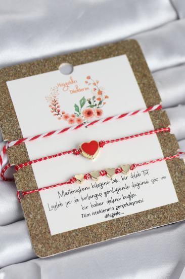 Marteniçka Bileklik 3’lü Kırmızı Mineli Kalp Model