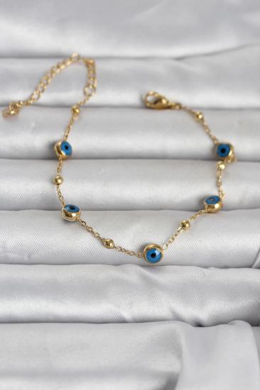 316L Çelik Gold Renk Top Zincirli Nazarlı Kadın Bileklik