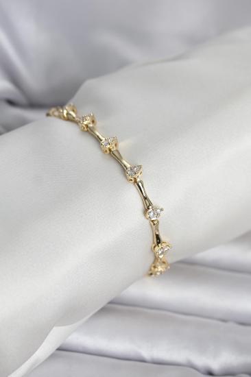 Pirinç Gold Renk Damla Model Zirkon Taşlı Kadın Bileklik