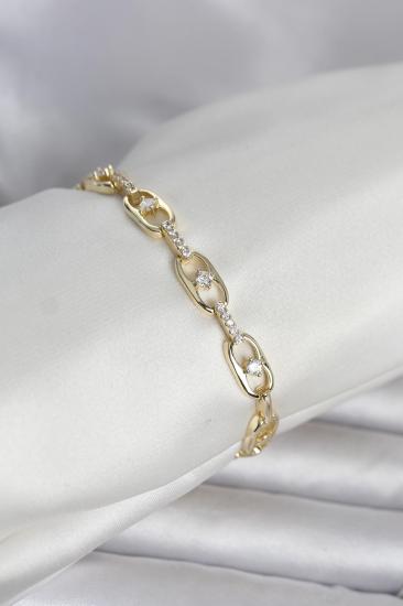 Pirinç Gold Renk Zirkon Taşlı Kadın Bileklik
